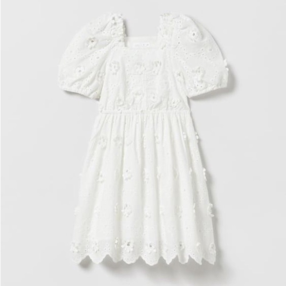 Zara white embroidered floral Kids Dress 11/12Y